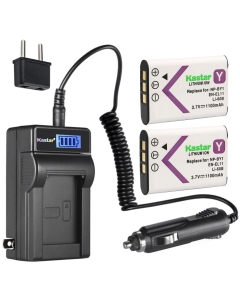 Kastar 2-Pack NP-BY1 Battery and LCD AC Charger Compatible with Sony NP-BY1 NPBY1 Battery, Sony Mini HDR-AZ1 Mini HDR-AZ1vb Mini HDR-AZ1vr Video Cameras