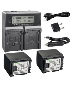 Kastar LCD Dual Fast Charger & 2 x Battery for Canon BP-819 and VIXIA HF G10, G20, M30, M31, M32, M40, M41, S10, S11, S20, S21, S30, S100, S200, HF20, HF21, HF100, HF100, HF200, HG20, HG21, XA10
