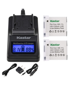 Kastar Fast Charger and Battery (2-Pack) for NB-11L, PowerShot A2300 is, A2400 is, A2500, A2600, A3400 is, A3500 is, A4000 is, IXUS 132, IXUS 140, IXUS 145, IXUS 150, IXUS 155, IXUS 265 HS, SX400 is