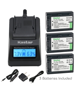 Kastar Fast Charger + Battery (3-Pack) for Sony NP-FH50, NP-FH40, NP-FH30 & DSLR-A230, DSLR-A330, DSLR-A290, DSLR-A380, DSLR-A390, HDR-TG1E, HDR-TG3, HDR-TG5, HDR-TG7, DSC-HX1, DSC-HX200, DSC-HX100V