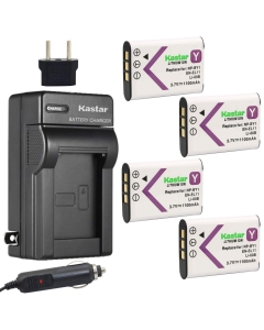 Kastar Battery 4-Pack and Charger Replacement for NP-BY1 EN-EL11 LI-60B DLI-78 DB-L70 DB-80, Action Cam Mini HDR-AZ1, Coolpix S550 S560, Olympus FE-370 Optio L50 M50 M60 V20 W60 W80, R50 VPC-E10