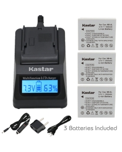 Kastar Fast Charger + NB-4L Battery (3X) for Canon SD40, SD30, SD200, SD300, SD400, SD430, SD450, SD600, SD630, SD750, SD780, SD940, SD960, SD1000, SD1100, SD1400, TX1, ELPH 100, 300, 310, 336, VIXIA