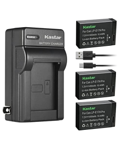 Kastar 3-Pack LP-E17H Pro Battery W/Type-C Cable and AC Wall Charger Replacement for Canon KISS X8i, KISS X9i, Rebel SL2, EOS Rebel T6i, EOS Rebel T6s, EOS Rebel T7i, EOS Rebel T8i, EOS M3 Camera