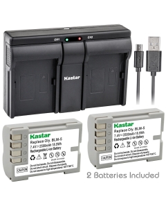 Kastar BLM5 2X Battery + USB Dual Charger for Olympus BLM-5, PS-BLM5 and Olympus C-8080, C-7070, C-5060, E1, E3, E5, E300, E330, E500, E510, E520 Digital Camera