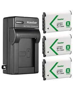 Kastar 3-Pack NP-BX1 Battery and AC Wall Charger Replacement for Sony Cyber-Shot DSC-WX350, Cyber-Shot DSC-WX500, FDR-X1000V, FDR-X3000, HDR-AS10, HDR-AS100V, HDR-AS15, HDR-AS20, HDR-AS200V Camera