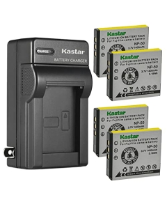 Kastar 4-Pack Battery FNP-50 and AC Wall Charger Replacement for SJB1142, SJB1142/17, SJB1142/37, Nomad 24032X, 4126 Digital Camera, Cobra 213021N001, CP-2055A, CP-2058A, CP-250S Camera