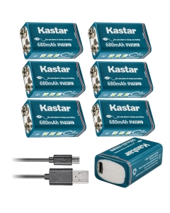 Kastar 6 Pack Micro USB Rechargeable Li-ion Polymer 9V Battery LI9V Works with Toys, Clock, Multimeter, Digital Camera and Game Controller as 6F22