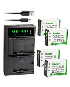 Kastar 4-Pack Battery and LTD2 USB Charger Replacement for Fujifilm NP-85 FNP-85 Sony NP-170 Toshiba PA3985PA3985U-1BRS Ordro 084-07042L-062 084-07042L-075 NP-170, Fujifilm BC-85 BC-85A Sony CB-170