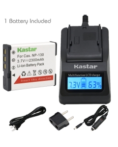 Kastar Fast Charger + CNP130 Battery (1-Pack) for Cas NP-130 & Exilim EX-10, EX-100, EX-H30, EX-ZR100, EX-ZR200, ZR300, EX-ZR400, EX-ZR500, EX-ZR700, EX-ZR800, ZR850, EX-ZR1000, EX-ZR1200, EX-ZS1500