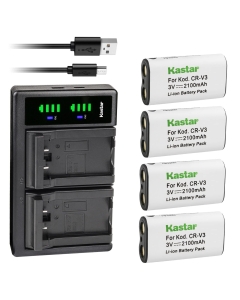 Kastar 4-Pack CR-V3 Battery and LTD2 USB Charger Replacement for Olympus C-21, C-2100, C-2100UZ, C-211, C-211Z, C-220, C-3000, C-3000Z, C-3020, C-3020Z, C-3030, C-3030Z, C-3040, C-3040Z, C-310, C-350