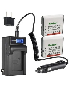 Kastar 2-Pack CNP-40 Battery and LCD AC Charger Compatible with DLi217 NP-40, NP40, NP40C, NP-40DBA, NP40DBA, NP-40DCA, NP40DCA PAC-0040, PAC0040, SKL-60VG0376121700023, VG0376121700027