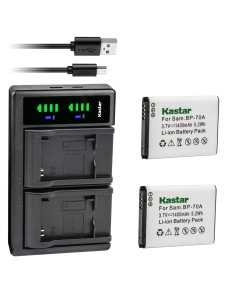 Kastar 2-Pack BP-70A Battery and LTD2 USB Charger Replacement for Samsung ES95, ES96, ES99, MV800, PL100, PL101, PL120, PL121, PL170, PL171, PL20, PL200, PL201, PL21, PL80, PL81, PL90, PL91 Camera