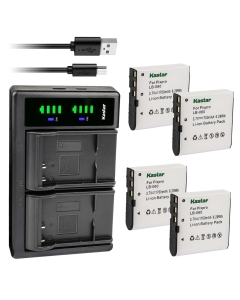 Kastar 4-Pack Battery and LTD2 USB Charger Replacement for Yashica ADV-518HD, ADV-528HD, YHD-AS62, Pink Petit DVC-H1000D, Rich HD Series HD-23, HD-A70, HD-Q1, Phisung SDV-568, SDV-568II, SDV-660