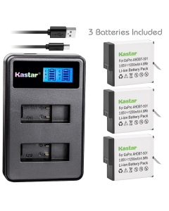 Kastar Battery 3 Pack and LCD Dual Charger for GoPro HERO GoPro AHDBT-501 GoPro AHBBP-501 & Gopro Hero 5 Action Camera GoPro HERO5 Black GoPro Hero 5 HD Black GoPro HERO5 Silver GoPro Hero 6 HD Silver