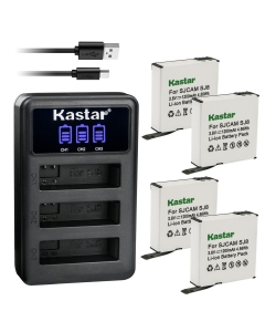 Kastar 4 Pack SJ8 Battery and LCD Triple USB Charger Compatible with SJCAM SJ8 Star, SJCAM SJ8B Battery, SJCAM SJ8 Star 4K Ultra HD Action Camera, SJCAM SJ8 Star Sport Camera