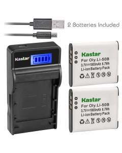 Kastar Battery (X2) & Slim LCD Charger Replacement for Panasonic VW-VBX090, Olympus Li-50B Work with Panasonic HX-WA03, HX-WA2, HX-WA20, HX-WA3, HX-WA301 Digital Cameras