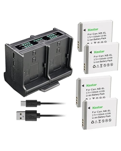 Kastar 4-Pack Battery and Quadruple Charger Compatible with Canon Digital IXUS 105, Digital IXUS 105 is, PowerShot D10, PowerShot D20, PowerShot D30, PowerShot ELPH 500 HS, PowerShot S90 Camera