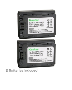 Kastar High Capacity Battery 2 Pack for Sony NP-FZ100 BC-QZ1 and Sony Alpha 9, Alpha A9, Alpha 9R, Alpha A9, Alpha A9R, Alpha a9S, Alpha A7R III, Alpha A7R3, Alpha ILCE-7RM3 Camera