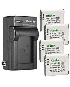 Kastar 4-Pack Battery and AC Wall Charger Replacement for Olympus Li-50B Traveller SH-25MR, SP-720UZ, SP-800, SP-800UZ, SP-810, SP-810UZ, SP-815UZ, Stylus 1010, Stylus 1020, Stylus 1030SW, Stylus 9000