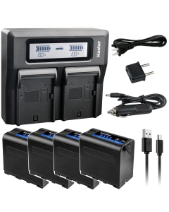 Kastar 4 Pack Battery and LCD Dual Fast Charger for Sony NP-F980 Pro NP-F970 CCD-TR760 CCD-TR8000E CCD-TR8100 CCD-TR810 CCD-TR818 CCD-TR840 CCD-TR845 CCD-TR87 CCD-TR8E CCD-TR910 CCD-TR913 CCD-TR917