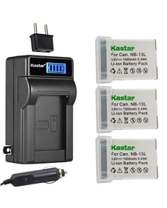 Kastar 3-Pack NB-13L Battery and LCD AC Charger Compatible with Canon G1 X Mark III, PowerShot G5 X, PowerShot G5 X II, PowerShot G7 X, PowerShot G7 X Mark II, PowerShot G7 X Mark III Digital Camera