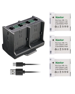 Kastar 3-Pack NB-11L Battery and Quadruple Charger Compatible with Canon NB-11L NB11L, NB-11LH NB11LH Battery, CB-2LD CB-2LDE, CB-2LF CB-2LFE Charger, Canon IXUS 285 HS, IXUS 320 HS, ELPH 160 Camera