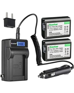 Kastar 2-Pack NP-FW50 Battery and LCD AC Charger Compatible with Sony NEX-7, NEX-C3, NEX-C5, NEX-F3, SLT-A33, SLT-A35, SLT-A37, SLT-A55 Cameras, VG-C1EM, VG-C2EM Camera Grips