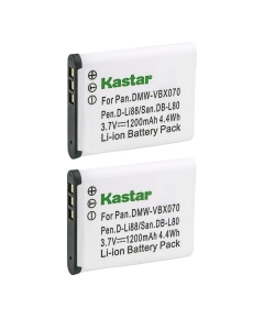 Kastar 2X DB-L80 VW-VBX070 D-LI88 Battery Replace for Sanyo Xacti DMX-CG11 VPC-CG10 VPC-CG102 VPC-CG20 VPC-CS1 VPC-GH2 VPC-X1200 ICR-XPS01MF ICR-XPS03MF ICR-XRS120MF Pentax Optio H90 P70 P80 W90 WS80