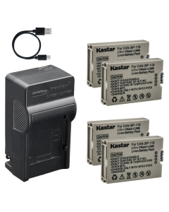 Kastar 4-Pack Battery and AC & USB-C Charger, Compatible with Canon BP-110 BP110 CG-110 for VIXIA HF R20 R21 R26 R27 R28 R200 R205 R206 Cameras