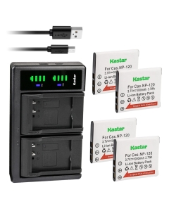 Kastar 4-Pack Battery and LTD2 USB Charger Compatible with Casio NP-120 CNP-120 Battery, BC-120 Charger, Casio Exilim EX-ZS26, Exilim EX-ZS27, Exilim EX-ZS28, Exilim EX-ZS30, Exilim EX-ZS35 Cameras