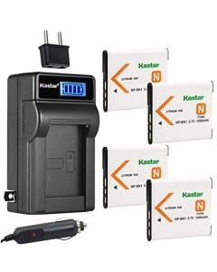 Kastar 4-Pack NP-BN1 Battery and LCD AC Charger Compatible with Sony Type N Battery, BC-CSN BC-CSNB Charger, Sony Cyber-shot DSC-WX100, Cyber-shot DSC-WX150, Cyber-shot DSC-WX200, Cyber-shot DSC-WX220