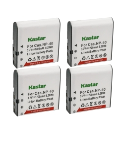 Kastar Battery (4-Pack) for Cas NP-40 and Cas Exilim EX-Z850 EX-Z750 EX-Z65 EX-Z57 EX-Z55 EX-Z500 EX-Z50 EX-Z40 EX-Z300 Series EX-Z30 EX-Z1050 Series EX-P700 EX-P600 EX-P505 EX-FC100 BenQ DC P500