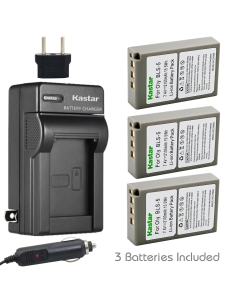 Kastar Battery 3-Pack and Charger Kit for Olympus BLS-5, PS-BLS5 & Olympus OM-D E-400 E-410 E-420 E-450 E-600 E-620 E-P1 E-P2 E-P3 E-PL1 E-PL2 E-PLE15 E-PM1 E-PM2 E-M10 E-PL6 E-PL5 Stylus 1 Camera