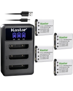 Kastar 4 Pack Battery and LCD Triple USB Charger Compatible with Olympus Stylus 7000, Stylus 7010, Stylus 7030, Stylus 7040, Tough 3000, Touch 770SW, TG-310 TG-320 VG-165 VG-180 VH-210 VR-310 VR-320