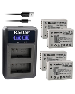 Kastar 4-Pack NB-10L Battery and LED2 USB Charger Compatible with Canon PowerShot G1 X, PowerShot G3 X, PowerShot G15, PowerShot G16, PowerShot SX40 HS, PowerShot SX50 HS, PowerShot SX60 HS Cameras