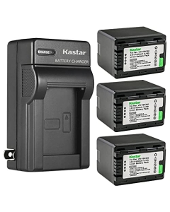 Kastar 3-Pack Battery and AC Wall Charger Replacement for Panasonic SDR-T70, SDR-T70K, SDR-T70P, SDR-T71, SDR-T71K, SDR-T76, SDR-T76K, SDR-T95, HC-V10, HC-V10EB-K, HC-V10EB-R, HC-V10EG-K, HC-V10EG-R