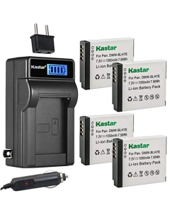 Kastar 4-Pack DMW-BLH7 Battery and LCD AC Charger Compatible with Panasonic DMW-BLH7E DMW-BLH7PP DMW-BLH7GT Battery, DE-A98, DE-A99 Charger, Panasonic DC-GF7 GF8 GF9 GM1 GM5 LX9 LX10 LX15 GX800 GX850