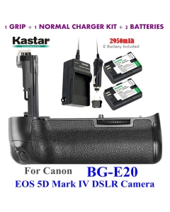 Kastar Pro Multi-Power Vertical Battery Grip (Replacement for BG-E20) + 2 x LP-E6 / LPE6N Replacement Batteries + Charger Kit for EOS 5D Mark IV, 5D Mark 4 Digital SLR Camera