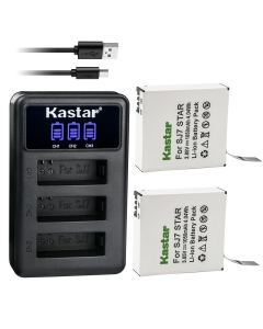 Kastar 2 Pack Battery and LCD Triple USB Charger Compatible with SJCAM SJ7 Star SJCAM SJ7B Battery and Charger, SJCAM SJ7 Star Sport Camera, SJCAM SJ7 Star 4K Ultra HD Action Camera