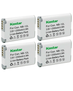 Kastar 4-Pack NB12L Battery 3.6V 2300mAh Replacement for Canon NB-12L, NB-12LH Battery, Canon CB-2LG, CB-2LGE Charger, Canon PowerShot G1 X Mark II, PowerShot N100, VIXIA mini X (LEGRIA mini X) Camera