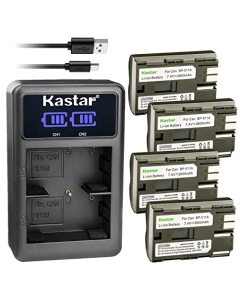 Kastar 4-Pack BP-511A Battery and LED2 USB Charger Compatible with Canon BP-508 BP-511 BP-511A BP-512 BP-512A BP-514 BP-522 BP-535 Battery, Canon CB-5L CG-580 Charger, Canon Battery Grip BG-E2N