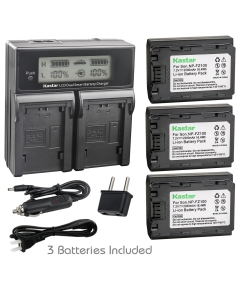 Kastar Battery 3 Pack and LCD Dual Fast Charger for Sony NP-FZ100 BC-QZ1 NPA-MQZ1K and Sony Alpha 9, Alpha A9 / ILCE-9, Alpha A 9, Alpha 9R, Alpha A 9R, Alpha A9S, Alpha A7 III, Alpha ILCE-7M3