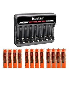 Kastar 12-Pack Battery and CMH8 Smart USB Charger Compatible with Panasonic 1.2V 400mAh BK40AAABU, 1.2V 550mAh HHR-4DPA/4B HHR-55AAABU, 1.2V 650mAh HHR-65AAABU, 1.2V 750mAh HHR-75AAA/BU Battery