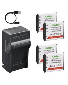 Kastar 4-Pack Battery and AC & USB-C Charger, Compatible with Casio NP-110 NP-160 and JVC BN-VG212, for Exilim EX-ZR10 ZR50 ZR70 Z2000 Z3000 and GZ-V500 VX700 VX815 Cameras
