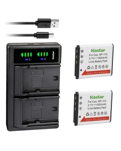 Kastar 2-Pack Battery and LTD2 USB Charger for Casio NP-110/NP-160, Compatible with Casio Exilim EX-FC200S, EX-Z2000, EX-Z2200, EX-Z2300, EX-Z3000 Cameras, 4.2V 800mA Output, 5V 2-3A Input