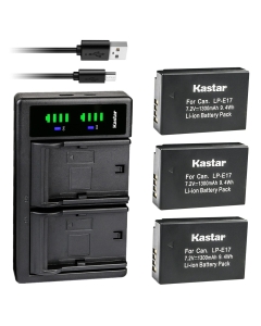Kastar 3-Pack Battery Charger Replacement for Canon LP-E17, LPE17, BG-E18 IR Battery Grip, EOS R8, R50, R100, 200D, 750D, 850D Cameras