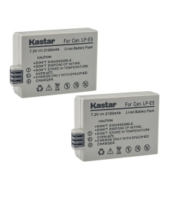 Kastar 2-Pack LP-E5 Battery 7.2V 2100mAh Replacement for Canon EOS Rebel XSi, EOS Rebel XS, EOS Rebel T1i, EOS 450D, EOS 500D, EOS 1000D, EOS Kiss F, EOS Kiss X2, EOS Kiss X3 Camera