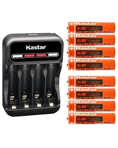 Kastar 8-Pack Battery and CMH4 Smart USB Charger Compatible with Panasonic 1.2V 400mAh BK40AAABU, 1.2V 550mAh HHR-4DPA/4B HHR-55AAABU, 1.2V 650mAh HHR-65AAABU, 1.2V 750mAh HHR-75AAA/BU Battery