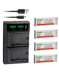 Kastar 4-Pack Battery and LTD2 USB Charger Compatible with Casio NP-50 CNP-50 CNP50 NP-50DBA Battery, Casio Exilim Hi-Zoom EX-V7, Exilim Hi-Zoom EX-V7SR, Exilim Hi-Zoom EX-V8, Exilim Hi-Zoom EX-V8SR