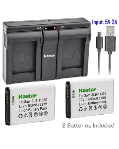 Kastar 2X Battery + USB Dual Charger for Samsung SLB-1137D Samsung i80 Samsung i85 Samsung i100 Samsung L74 Samsung Wide NV11 Wide NV24HD Wide NV30 Wide NV40 Wide NV100HD Wide NV103 Wide NV106 HD